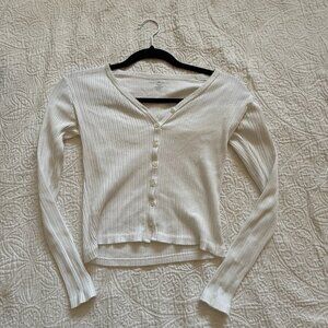Brandy Melville Ribbed Long Sleeve Top – Cream/Off-White – One Size